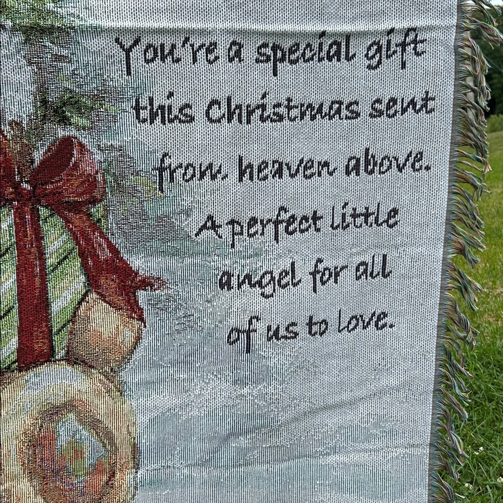 Vntg Y2K Baby’s First Christmas Tapestry Nursery Throw Wall Hanging Unisex Gift
